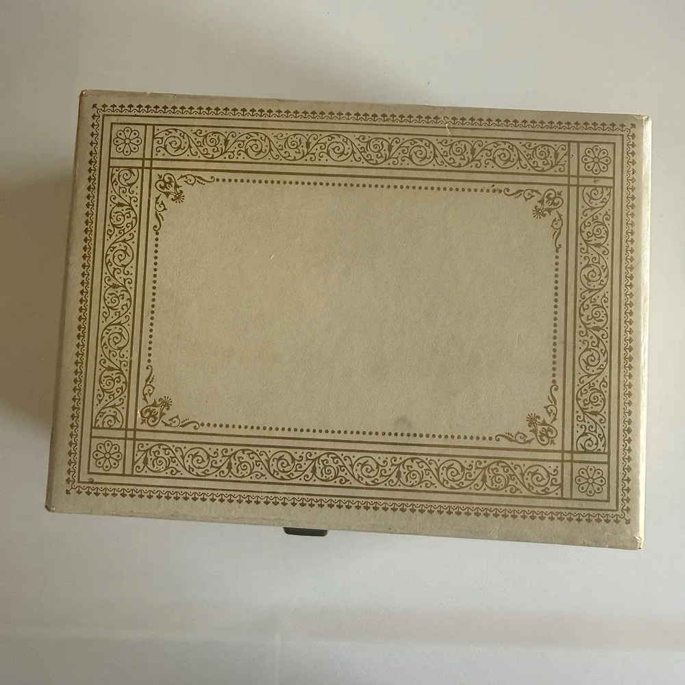 Vintage White Pink Velvet Lined Jewelry Box with Mirror